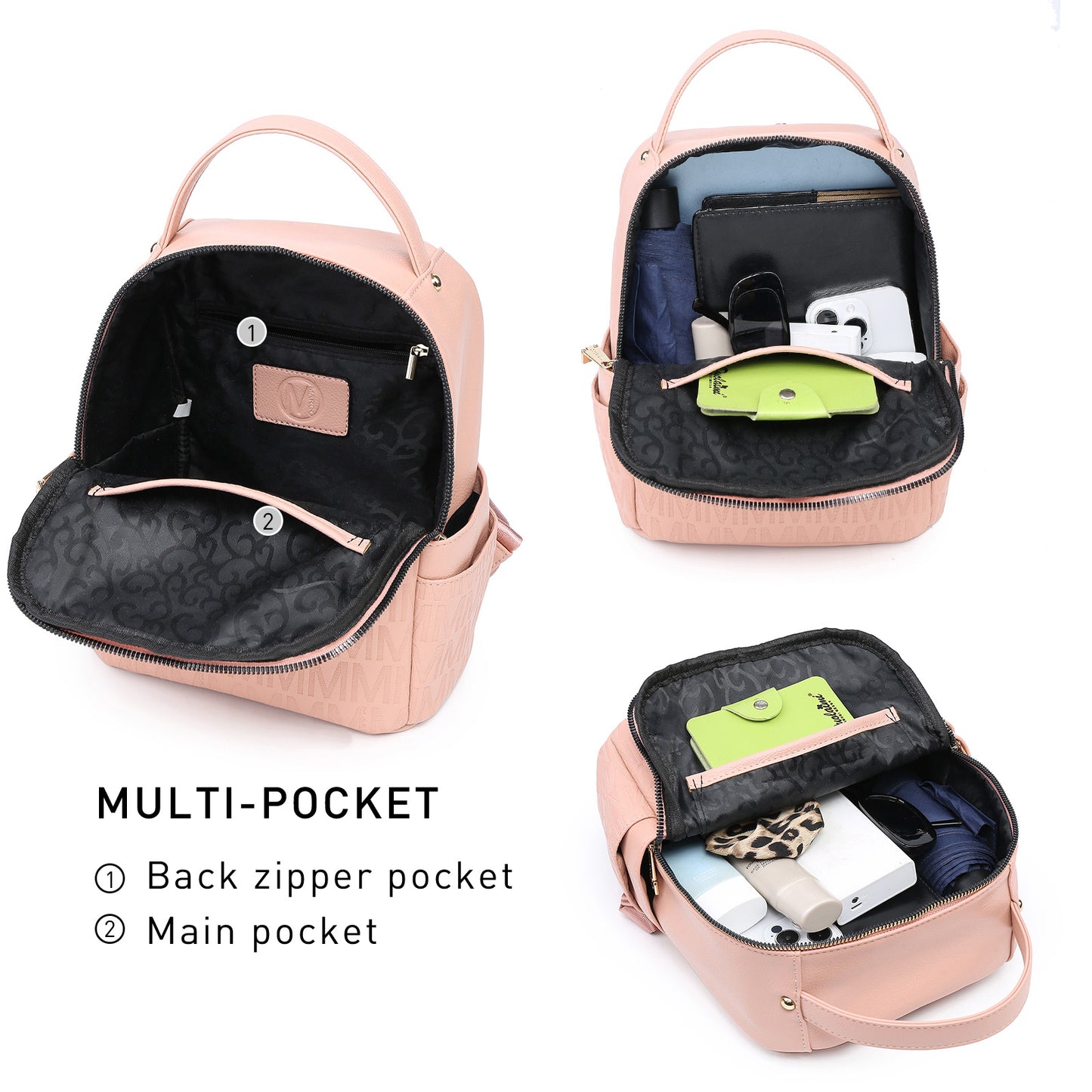 MKP Small Backpack Purse for Ladies Women Fashion Multi Pockets Daypacks with Front Zip Pocket