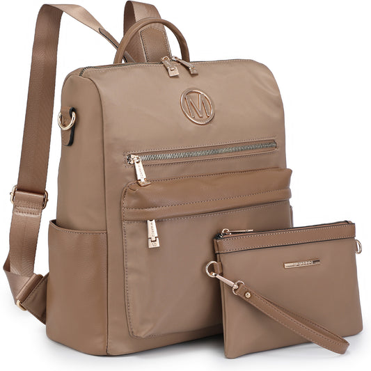 MKP Women Fashion Backpack Purse Multi Pockets Signature Anti-Theft Rucksack Travel Ladies Shoulder Bag Handbag 2pcs