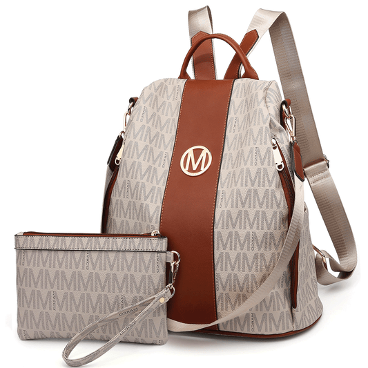 MKP Women Fashion Backpack Purse Multi Pockets Signature Anti-Theft Rucksack Travel School Shoulder Bag Handbag Wristlet