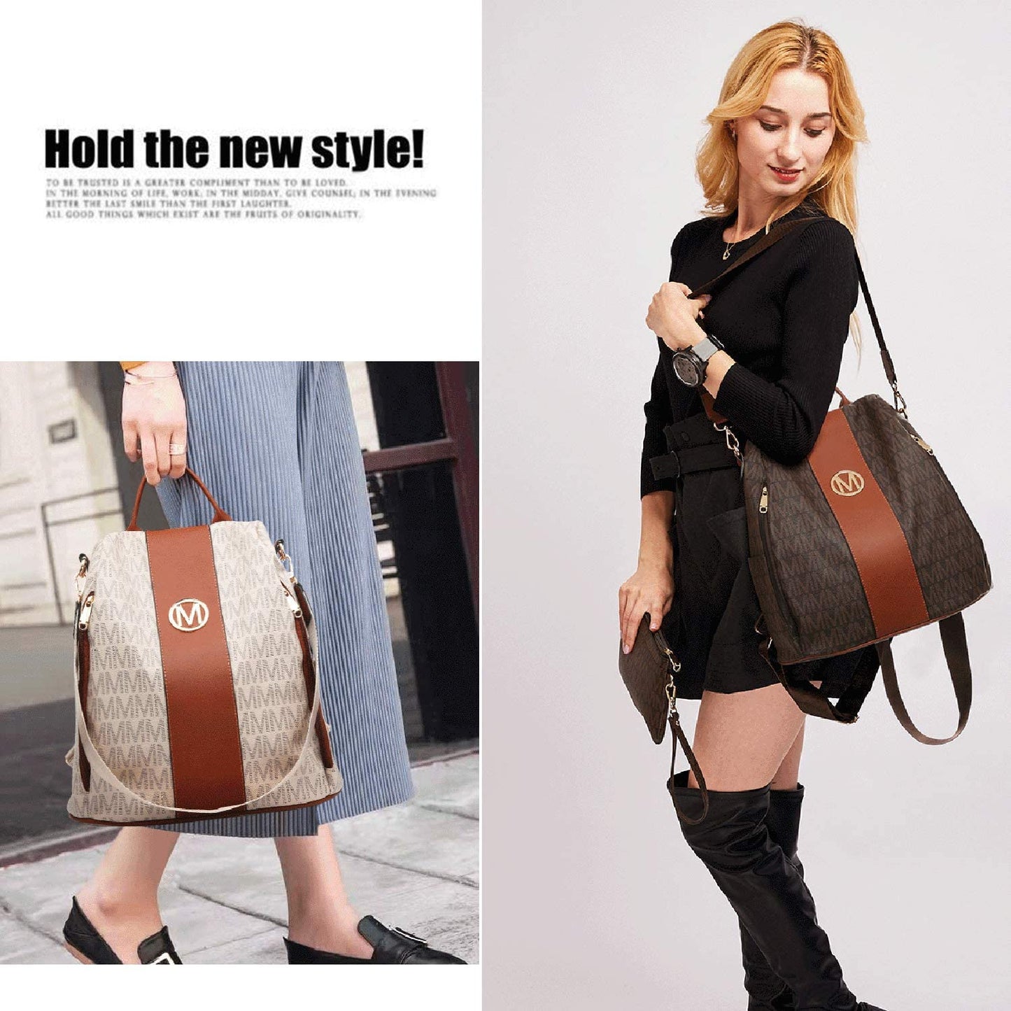 MKP Women Fashion Backpack Purse Multi Pockets Signature Anti-Theft Rucksack Travel School Shoulder Bag Handbag Wristlet