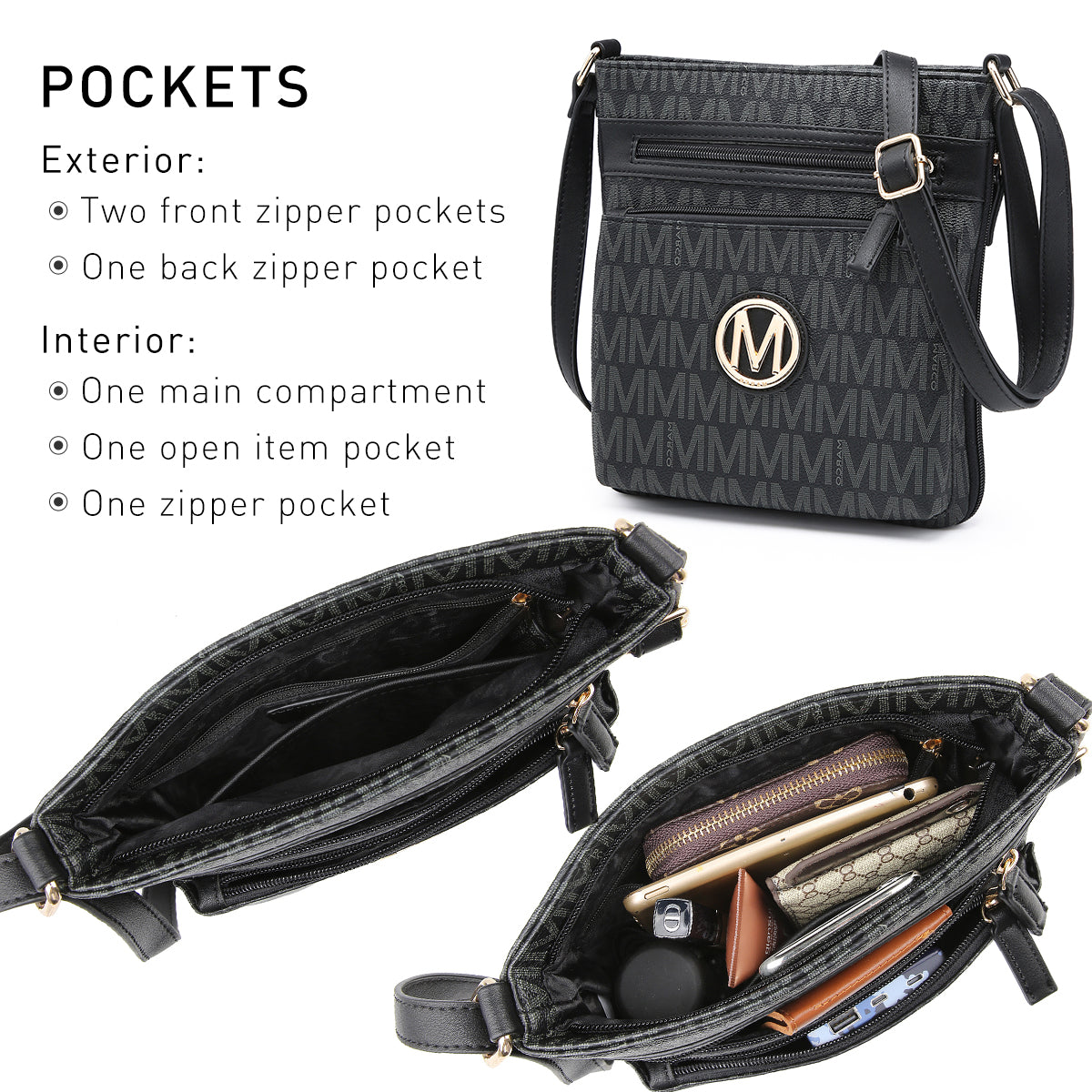 MKP Crossbody Purse for Women Multi Pockets Crossover Bag Zipped Shoulder Handbags Adjustable Strap