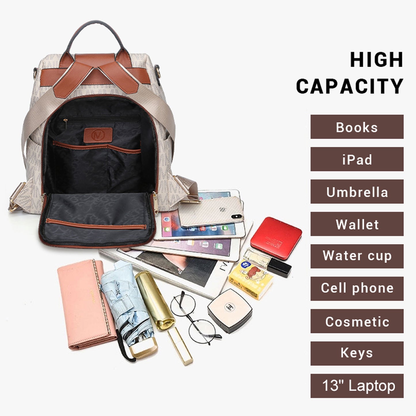 MKP Women Fashion Backpack Purse Multi Pockets Signature Anti-Theft Rucksack Travel School Shoulder Bag Handbag Wristlet