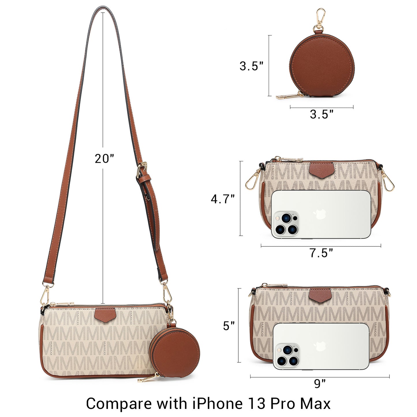 MKP Small Crossbody Bags for Women Multipurpose Soft Shoulder Handbag with Coin Purse 3pcs Set