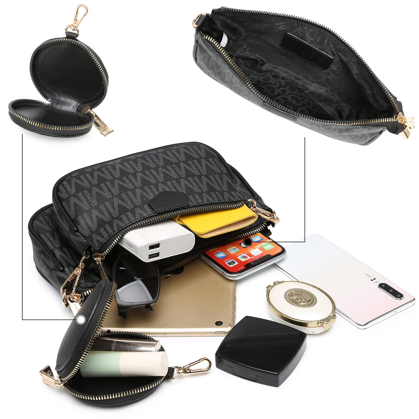 MKP Small Crossbody Bags for Women Multipurpose Soft Shoulder Handbag with Coin Purse 3pcs Set