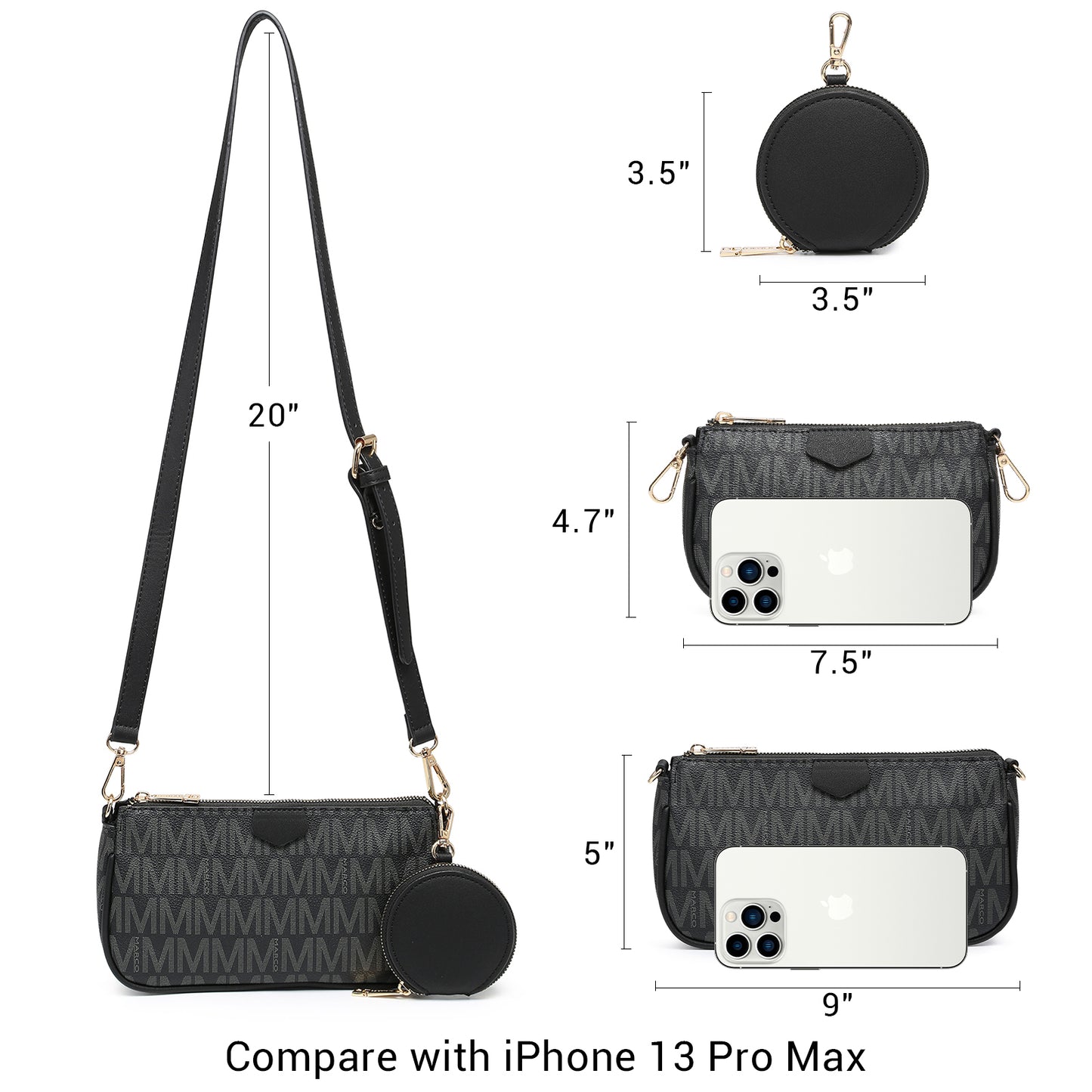 MKP Small Crossbody Bags for Women Multipurpose Soft Shoulder Handbag with Coin Purse 3pcs Set