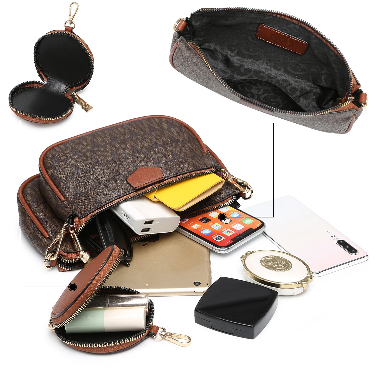 MKP Small Crossbody Bags for Women Multipurpose Soft Shoulder Handbag with Coin Purse 3pcs Set