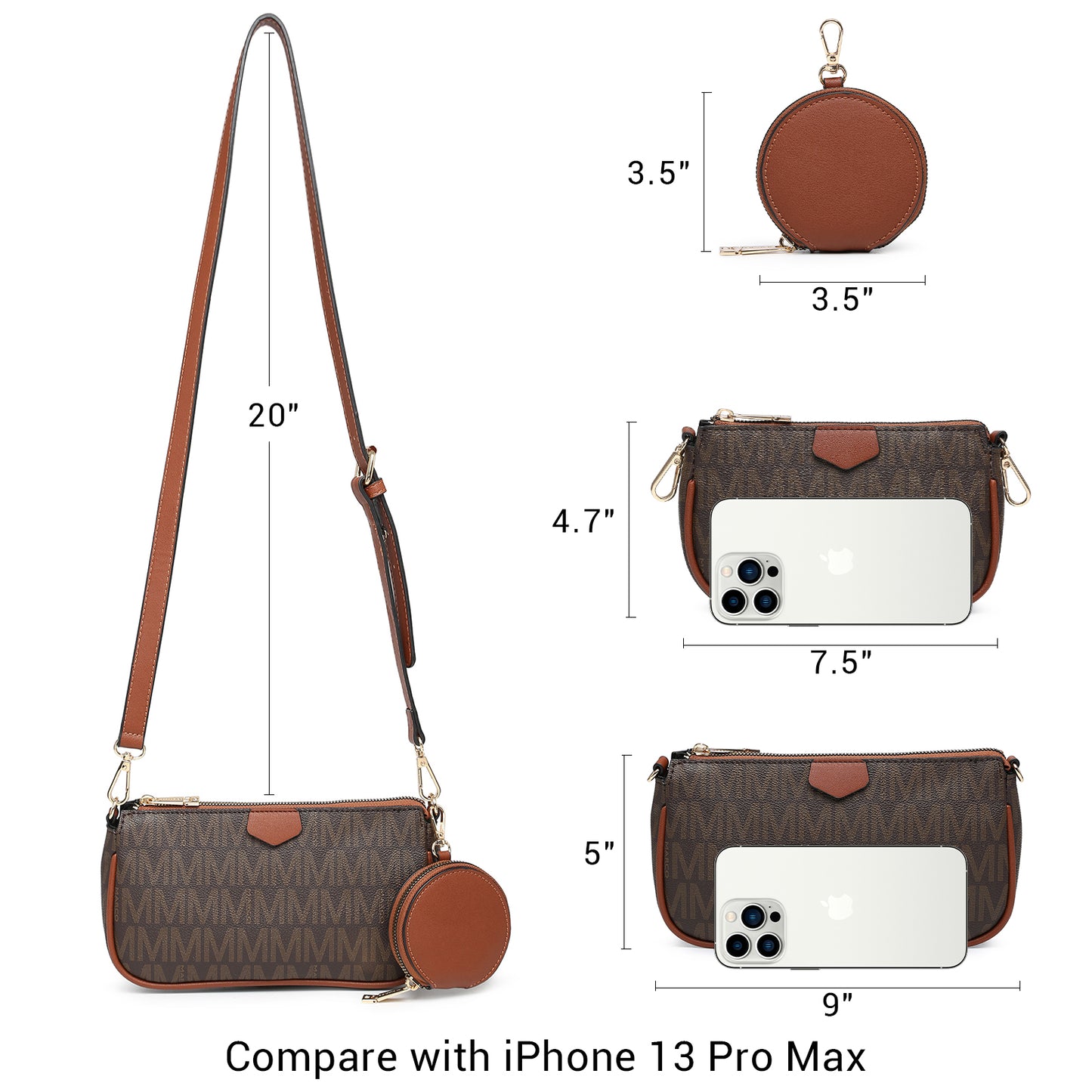 MKP Small Crossbody Bags for Women Multipurpose Soft Shoulder Handbag with Coin Purse 3pcs Set