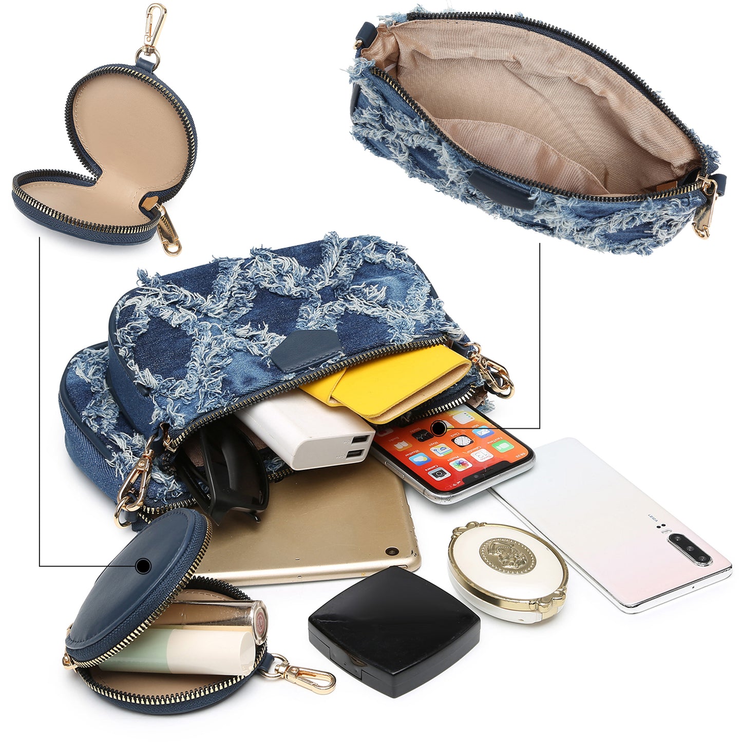 MKP Small Crossbody Bags for Women Multipurpose Soft Shoulder Handbag with Coin Purse 3pcs Set